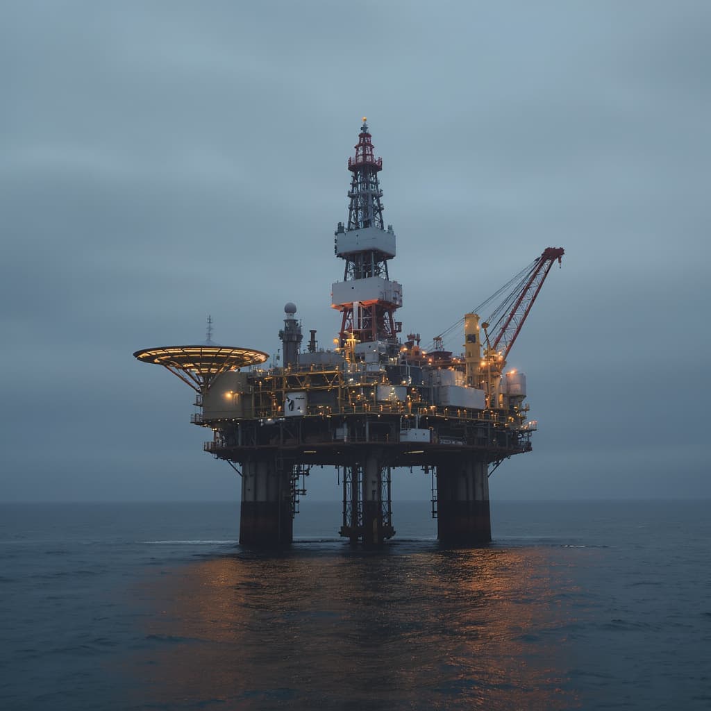 Offshore rig, long-span bridge, and glass high-rise composite hero for Anchorpoint Constructions — the firm delivering heavy-civil, energy, and built-environment work across Norway, UAE, Kuwait, Sweden, USA, UK, and Continental Europe.